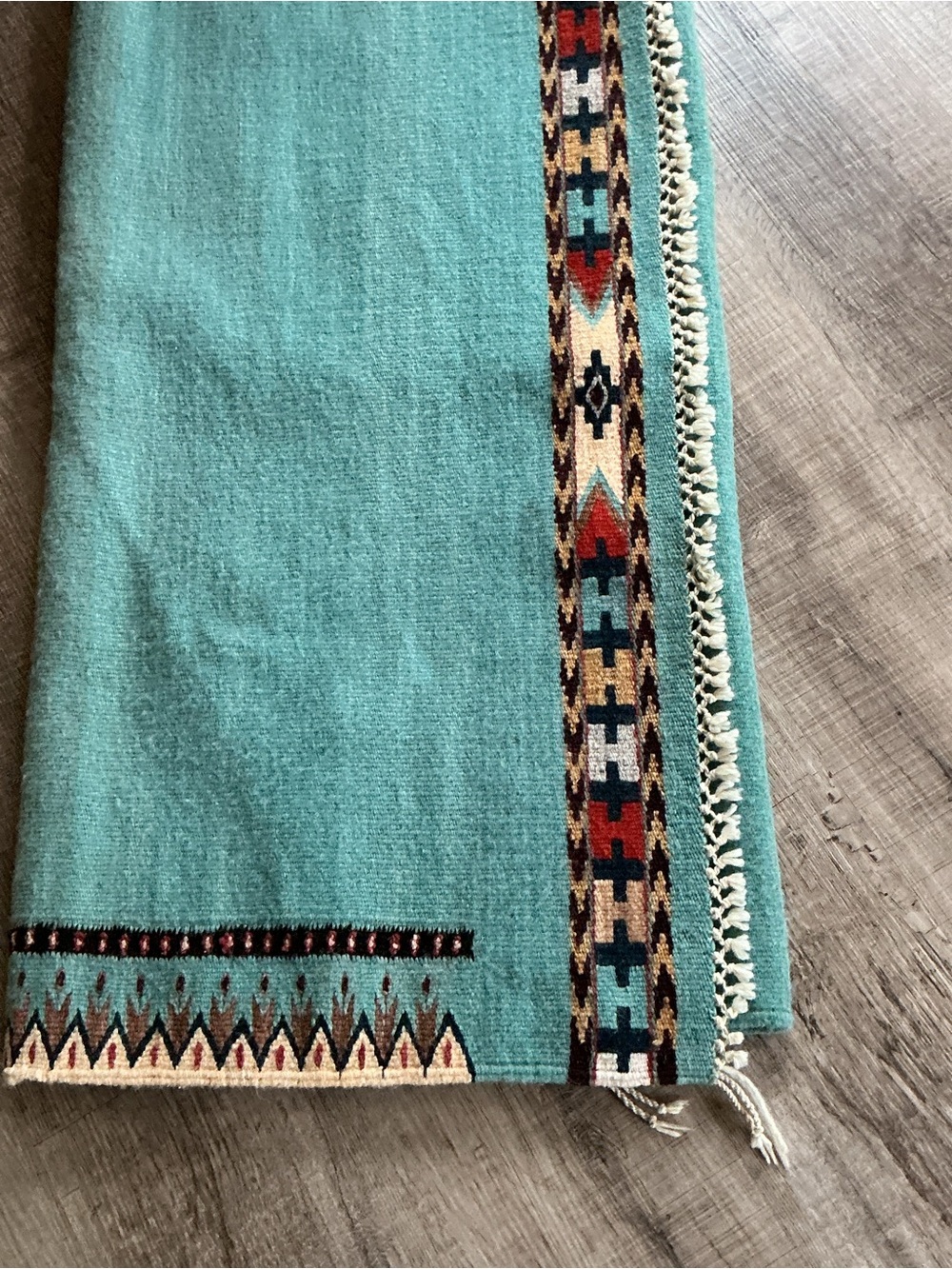Vintage Hand-Woven Zapotec Wool Rug 32x70  Mexico Southwest Wall Serape Runner